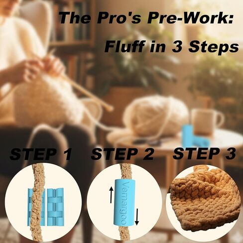 3PS Blue Yarn Fluffer Tool - Efficient Fluffer for Chunky, Bulky & Chenille Yarn - Essential Fluffing Accessory for Hand Knitting, Crocheting, Blankets - Durable Plastic, 3-Layer Core in Saudi Arabia