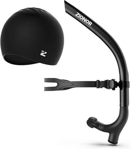 ZIONOR Unisex-Adult Swim Training Snorkel Bullet Head with Swim Cap, Front Snorkel Breathing Tube Detachable Swimming Scuba for Swim Training in Saudi Arabia