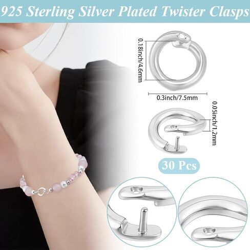 Beebeecraft 1 Box 30Pcs Locking Jump Rings 7.5mm Small 925 Sterling Silver Plated Round Split Jump Ring Open O Connector for Jewelry Making Charms Necklaces Pendants Bracelets DIY Crafts in Kuwait