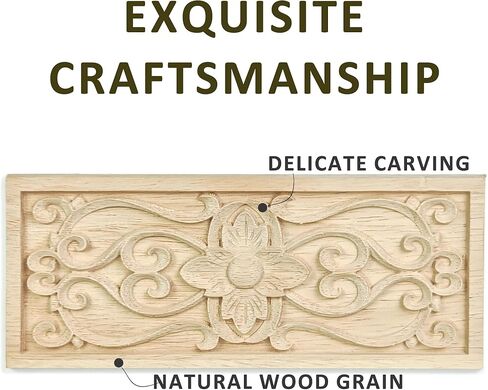 2 Pcs Decorative Wood Flower Carved Appliques Onlays Decals, 3.1 x 7.8 Inch Unpainted Solid Wooden Square Carving Decal Trim for Furniture Cabinet Closet Decoration in Saudi Arabia