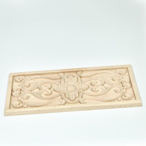 2 Pcs Decorative Wood Flower Carved Appliques Onlays Decals, 3.1 x 7.8 Inch Unpainted Solid Wooden Square Carving Decal Trim for Furniture Cabinet Closet Decoration in Saudi Arabia