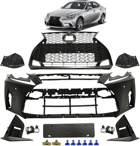 PENSUN F-Sport Style Front Bumper Cover Kit 9PC Set Compatible with 2017–2020 Lexus IS IS300 IS350 to 2021, Aftermarket Replacement Body Kit Upgrade in Kuwait