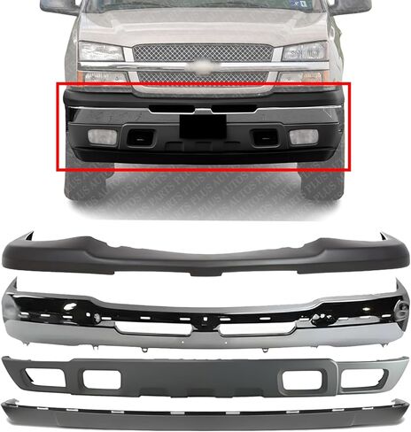 AUTOS PARTS PLUS Front Bumper Chrome Steel + Upper Cover + Lower Valance + Extension Textured Direct Replacement Compatible With 2003-2006 Chevrolet Silverado 1500 GM1051110 GM1002416 GM1092200 in Saudi Arabia