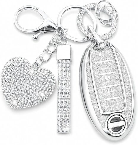 Key Fob Cover with Diamond Heart Keychain for Nissan, Bling Key Case Compatible with Nissan Altima Maxima Murano Pathfinder Rogue Sentra Versa, Soft TPU Car Key Shell(5 Buttons, Golden Pink) in Kuwait