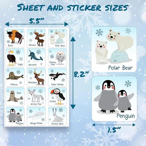 Joyful Artistry 180 Arctic Animal Stickers for Kids, Polar Animal Stickers, Arctic Animals Preschool, Winter Stickers, Winter Animal (Arctic Animals) in Saudi Arabia