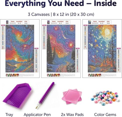 WELL BALANCED Diamond Painting Kit for Adults – 3 Pack 5D Diamond Art Kit, Full Drill Diamond Paintings Set, Gem Art Kit, Gift for Home Decor (8x12 Inch) in Saudi Arabia