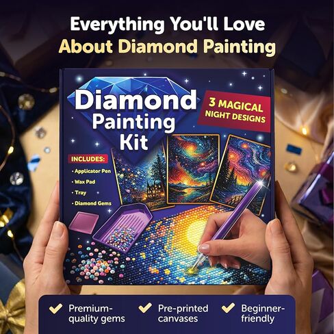 WELL BALANCED Diamond Painting Kit for Adults – 3 Pack 5D Diamond Art Kit, Full Drill Diamond Paintings Set, Gem Art Kit, Gift for Home Decor (8x12 Inch) in Saudi Arabia