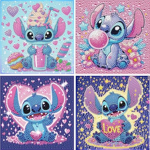 JYLMOOD 4 Packs 5D Diamond Art Kits for Kids, Full Drill 5D Cartoon Diamond Painting Kits for Adults Beginners, DIY Paintings Kits for Kids Ages 8-12, Home Wall Decor 6x6 Inch, with 1 Wooden Frame in Saudi Arabia