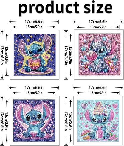 JYLMOOD 4 Packs 5D Diamond Art Kits for Kids, Full Drill 5D Cartoon Diamond Painting Kits for Adults Beginners, DIY Paintings Kits for Kids Ages 8-12, Home Wall Decor 6x6 Inch, with 1 Wooden Frame in Saudi Arabia