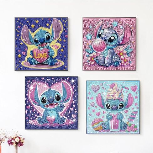 JYLMOOD 4 Packs 5D Diamond Art Kits for Kids, Full Drill 5D Cartoon Diamond Painting Kits for Adults Beginners, DIY Paintings Kits for Kids Ages 8-12, Home Wall Decor 6x6 Inch, with 1 Wooden Frame in Saudi Arabia