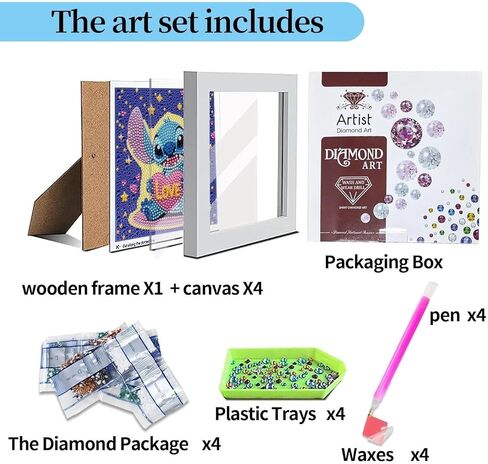 JYLMOOD 4 Packs 5D Diamond Art Kits for Kids, Full Drill 5D Cartoon Diamond Painting Kits for Adults Beginners, DIY Paintings Kits for Kids Ages 8-12, Home Wall Decor 6x6 Inch, with 1 Wooden Frame in Saudi Arabia