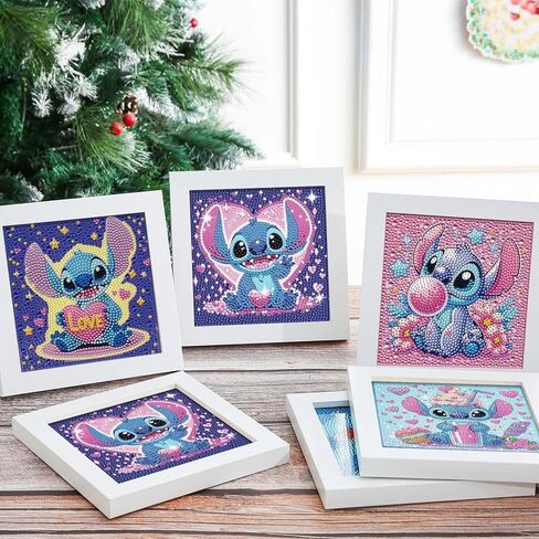 JYLMOOD 4 Packs 5D Diamond Art Kits for Kids, Full Drill 5D Cartoon Diamond Painting Kits for Adults Beginners, DIY Paintings Kits for Kids Ages 8-12, Home Wall Decor 6x6 Inch, with 1 Wooden Frame in Saudi Arabia