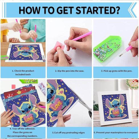 JYLMOOD 4 Packs 5D Diamond Art Kits for Kids, Full Drill 5D Cartoon Diamond Painting Kits for Adults Beginners, DIY Paintings Kits for Kids Ages 8-12, Home Wall Decor 6x6 Inch, with 1 Wooden Frame in Saudi Arabia