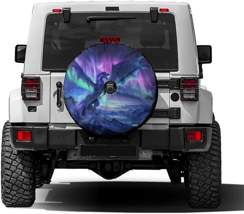Dragon Night Sky Spare Tire Cover with Backup Camera Hole Wheel Tire Cover Fit Trailer, RV, SUV and Many Vehicle 18inch in Kuwait