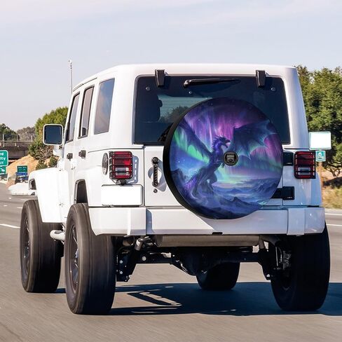Dragon Night Sky Spare Tire Cover with Backup Camera Hole Wheel Tire Cover Fit Trailer, RV, SUV and Many Vehicle 18inch in Kuwait