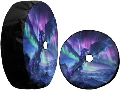 Dragon Night Sky Spare Tire Cover with Backup Camera Hole Wheel Tire Cover Fit Trailer, RV, SUV and Many Vehicle 18inch in Kuwait