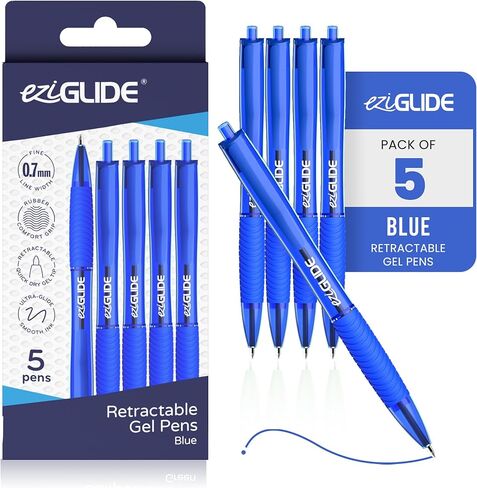 Purple Retractable Gel Pens, Pack of 5 Pens, Smooth Tip Writing Pens, Gel Pens for Writing, Drawing & Sketching, Great for Office, School & Home in Kuwait