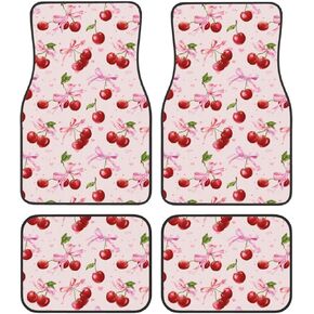 4 Pcs Waterproof Car Floor Mats - Watercolor Cherries Pink Bows Ribbons Anti-Slip Car Mats Full Set Universal Fit Car Carpet Car Accessories Interior for Car, Truck, SUV in Saudi Arabia