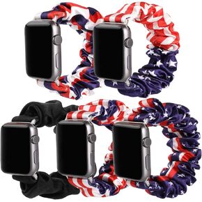 Simpeak 5Pack Elastic Fabric Scrunchie Band Compatible with Apple Watch 45mm 44mm 42mm, Women Girl Strap Replacement for iWatch Series 9 8 7 6 SE 5 4 3, Small, Black/Leopard/Cow/Red Flower/Floral in Saudi Arabia