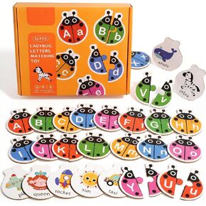Ladybug Alphabet Puzzle, 52PCS Self Correcting ABC Letter Matching Game, Montessori Uppercase Lowercase Learning Toy for Toddlers Ages 3-5, Preschool Educational Gift in Saudi Arabia