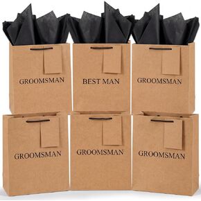 Resholder 6 Pack Groomsmen Gift Bags with Tissue Paper DIY Best Man Proposal Favor Bag with Tag Bachelor Wedding Gifts for Groomsman Best Man Bachelor Party (Medium,Black White 1) in Saudi Arabia
