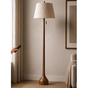 MOFFE 65" Mid Century Real Wood Floor Lamp with Remote, Sculptural Standing Lamp with Teardrop Base & Wooden Pull Chain, Dimmable with Adjustable Color Temperature & Timer (Bulb Included) in Kuwait