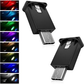 2 PCS USB Type C LED Car Ambient Light, 8 Colors RGB Vehicle Atmosphere Light with Adjustable Brightness, Mini USB Ambient Lamp Interior Decoration for Vehicle Home Office in Saudi Arabia