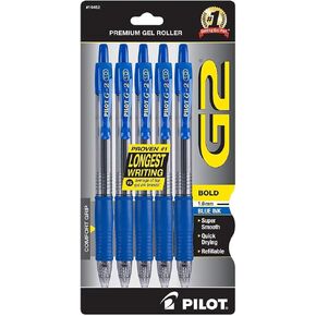 PILOT G2 Retractable Gel Pen, Bold Point, 1.0mm, Blue Ink, 5/Pack in Kuwait