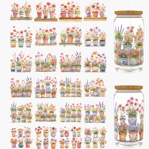 24pcs Boho Floral UV DTF Cup Wrap,UV DTF Cup Wraps for 16 oz,Glasses,Tables,Chairs,Computers,High Viscosity UV DTF Transfer Paper in Saudi Arabia