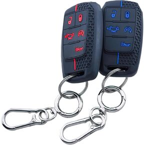 2Pcs Silicone Smart Key Fob Cover for 2024 2023 2022 2021-2019 RAM 2500 3500 4500 5500 5 Buttons (Black with Red/Blue, 5 Buttons-A) in Saudi Arabia