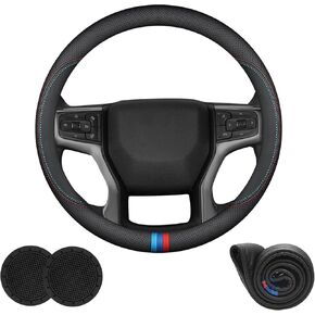 Leather Car Steering Wheel Cover for Chevy Silverado 1500 2500 3500 Equinox Traverse Trailblazer Tahoe Colorado Blazer Auto Interior Accessories, Non-Slip & Breathable, 14.5-15 Inches in Saudi Arabia