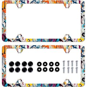 2Pack Watercolor Blue Flowers License Plate Frame Personalized Green Leaves Floral License Plate Holder for Front or Rear Car Tags Stainless Steel Car Decoration with Screws 6.2 X 12.2 inch in Saudi Arabia