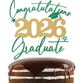 Blue & Gold Glitter Congratulations 2026 Graduate Cake Topper, Congrats 2026 Grad Decorations, 2026 Senior High School College University Graduation Party Decorations Supplies in Saudi Arabia