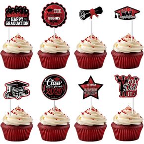 48 Pcs Graduation Decorations 2026 Graduation Cake Topper Congrats Grad Class of 2026 Grad Cap Green Gold Foil Paper Cupcake Toppers Graduation Party Decorations in Kuwait