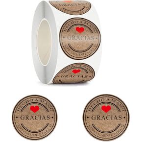 500Pcs1.5Inch Gracias Stickers Spanish Round Kraft Designs Thank You Stickers Waterproof Stickers Self-Adhesive Labels Envelope Graduation Business Birthdays Weddings Party Decoration(Gracias) in Saudi Arabia