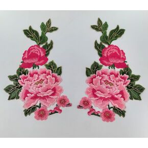 One Pair Floral Embroidered Appliques, Flower Patches for Sewing Craft Decoration, DIY Use on Clothes, Hats & Bags (Pink Peony) in Saudi Arabia