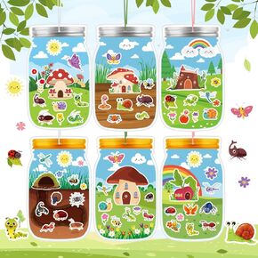 30 Sheet Spring Insect Craft Kit Spring Summer Mason Jar Scene with Bee Ladybug Flower Sticker Make Your Own Insect Jar Ornament for Kid Toddler Sunday School Classroom Home Reward Activity in Saudi Arabia