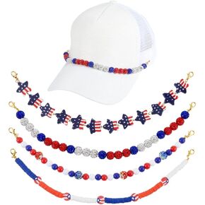 PH PandaHall 4pcs Trucker Hat Chains, Red White and Blue Hat Chains Patriotic Independence's Day Chain American Flag Baseball Cap Chain for 4th of July, DIY Mesh Baseball Hats Accessories Decoration in Kuwait