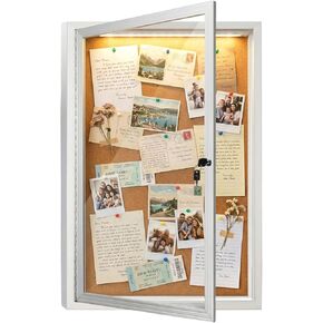 Enclosed Bulletin Board with Light and Locking Door, Outdoor Bulletin Board Weatherproof, Lockable Display Case for Home, Office, and Community Use(23.6“L x 35.4" W Cork) in Saudi Arabia