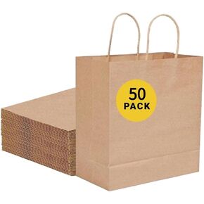 COGLARING Brown Gift Bags 50Pack 13x7x14 Inch Paper Bags Durable, with Handles, Eco-Friendly, Bulk, for Shopping, for Retail, for Merchandise Packaging in Saudi Arabia