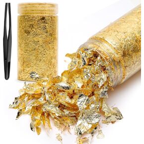 10g Gold Leaf Flakes with Tweezers, Metallic Gold Foil Flakes for Resin, Imitation Gold Leaf for Nail Art, DIY Crafts, Painting, Jewelry Making, Slime and Home Decor in Saudi Arabia