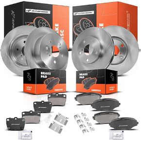 A-Premium Front Vented & Rear Solid Disc Brake Rotors + Ceramic Pads Kit Compatible with Select Toyota Models - RAV4 2004-2005, Not fit EV, 12-PC Set in Kuwait