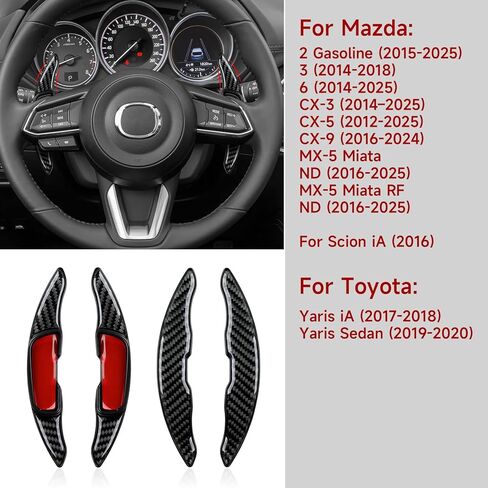 Steering Wheel Shift Paddle Extension Carbon Fiber Trim for Mazda 2 Gasoline 3 6 CX-3 CX-5 CX-9 MX-5 Miata ND MX-5 Miata RF ND/for Scion iA 2016 / Toyota Yaris iA Sedan Sticker Accessories (Black) in Saudi Arabia