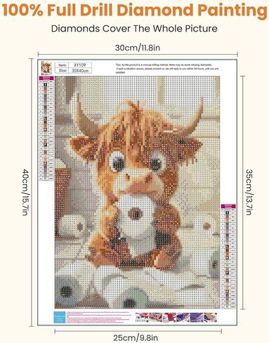 Miwixy Highland Cow Diamond Art Kits for Adults,Bathroom Cow Diamond Painting Kits,5D Full Drill Diamond Dots Paintings,Cute Animals Round Diamond Art Canvas for Beginners Home Wall Decor 12 x 16 Inch in Saudi Arabia