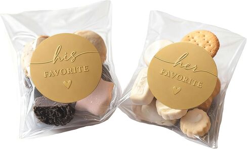 120 x His Her Favorite Wedding Favor Stickers, Embossed Gold Foil Favor Labels for Treat Bags, Wedding Candy Buffet, Wedding Reception, Bridal Shower, Engagement Party, 1.6'' (Stickers Only) in Saudi Arabia