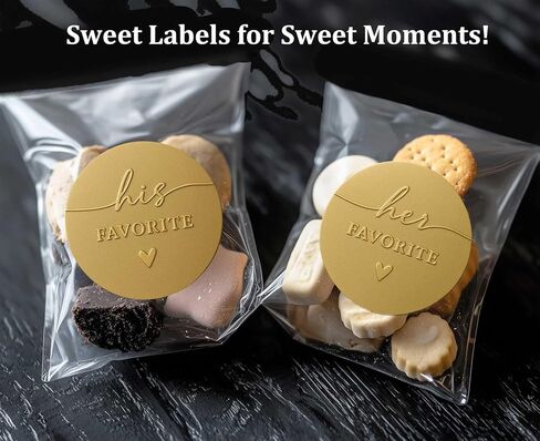 120 x His Her Favorite Wedding Favor Stickers, Embossed Gold Foil Favor Labels for Treat Bags, Wedding Candy Buffet, Wedding Reception, Bridal Shower, Engagement Party, 1.6'' (Stickers Only) in Saudi Arabia
