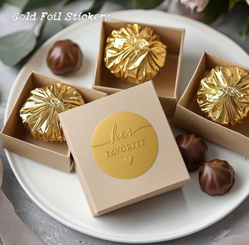 120 x His Her Favorite Wedding Favor Stickers, Embossed Gold Foil Favor Labels for Treat Bags, Wedding Candy Buffet, Wedding Reception, Bridal Shower, Engagement Party, 1.6'' (Stickers Only) in Saudi Arabia