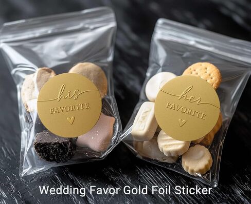 120 x His Her Favorite Wedding Favor Stickers, Embossed Gold Foil Favor Labels for Treat Bags, Wedding Candy Buffet, Wedding Reception, Bridal Shower, Engagement Party, 1.6'' (Stickers Only) in Saudi Arabia