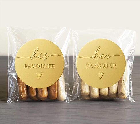 120 x His Her Favorite Wedding Favor Stickers, Embossed Gold Foil Favor Labels for Treat Bags, Wedding Candy Buffet, Wedding Reception, Bridal Shower, Engagement Party, 1.6'' (Stickers Only) in Saudi Arabia