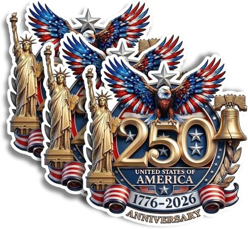 3Pcs 5 Inch Premium 250 Anniversary USA Merchandise Decal Sticker, USA Flag Patriotic 4th of July 1776–2026 Vinyl for Car, Truck, Window, Laptop, 250 Years American Independence Bumper Stickers Gifts in Saudi Arabia